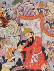 Zumurrud Shah erreicht den Fuß eines riesigen Berges und wird von Raim Bluttrinker und Yaqut Glänzend begleitet, 1557-72